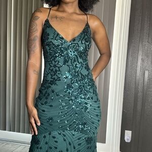 Lulu's Teal Sequin Maxi Dress
